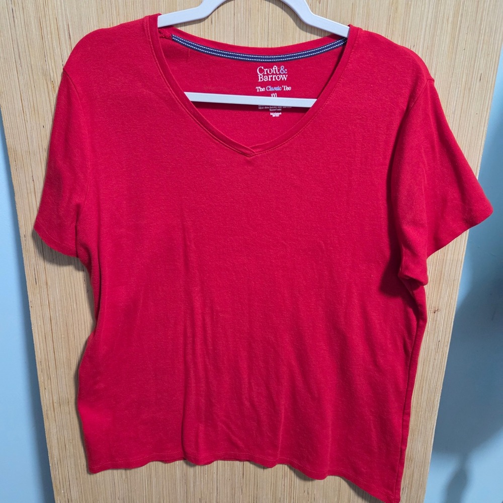 Croft & Barrow The Classic Tee Womens XXL Red V-Neck Short Sleeve 100% Cotton